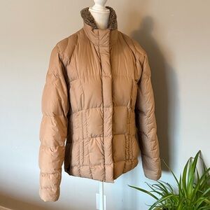 Eddie Bauer Women's Light Carmel Camel‎ Brown Puffer Jacket SZ L goose down VTG